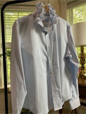 Old Navy Blue and White Pinstripe Dress Shirt